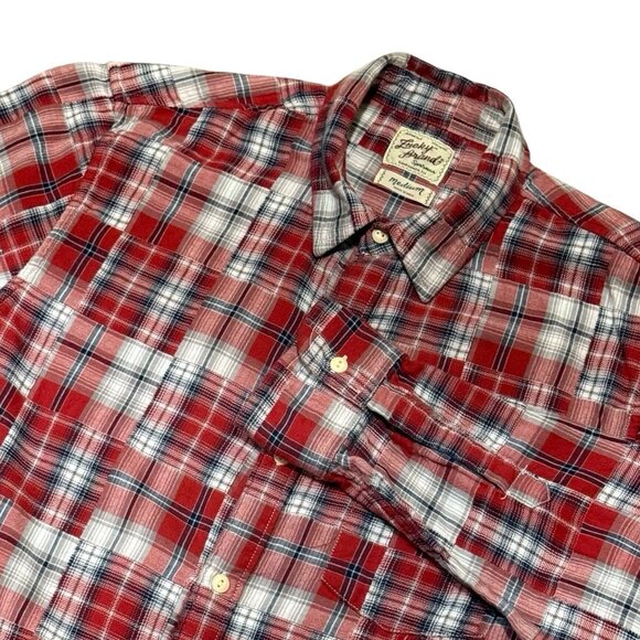 Lucky Brand Red Madras Plaid Western Flannel Button Up Shirt Mens Medium - Picture 2 of 11